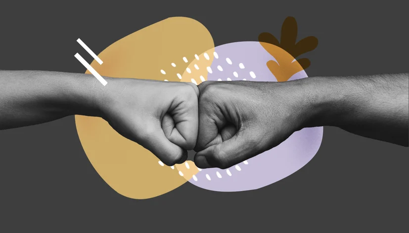 Ilustração: dois punhos fechados se tocam.