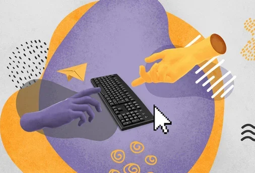 Ilustração de mãos e um teclado de computador