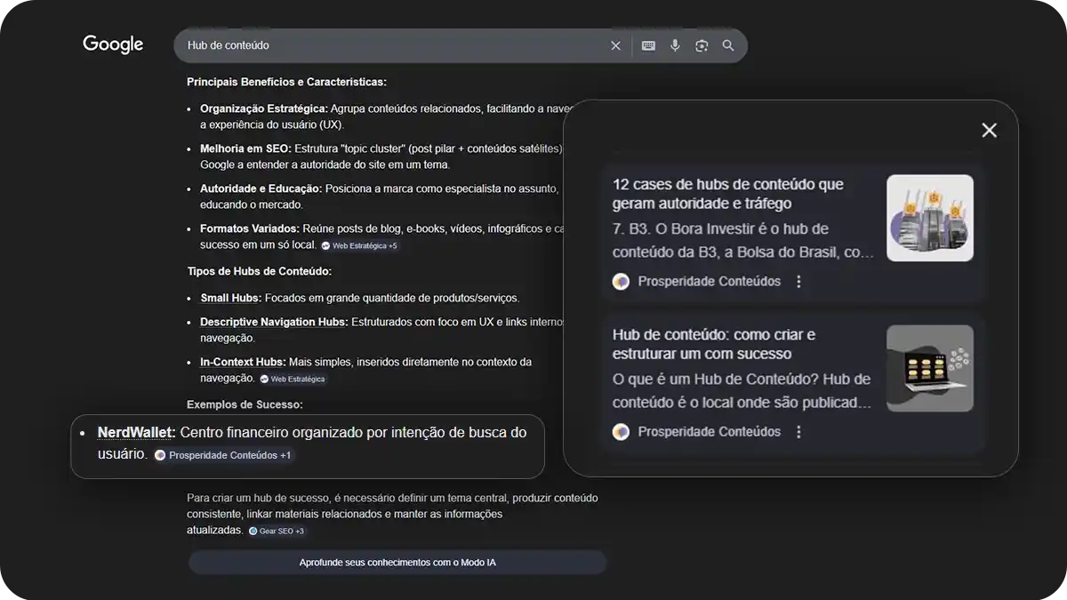 Reprodu&ccedil;&atilde;o de resposta IA Overview na SERP do Google