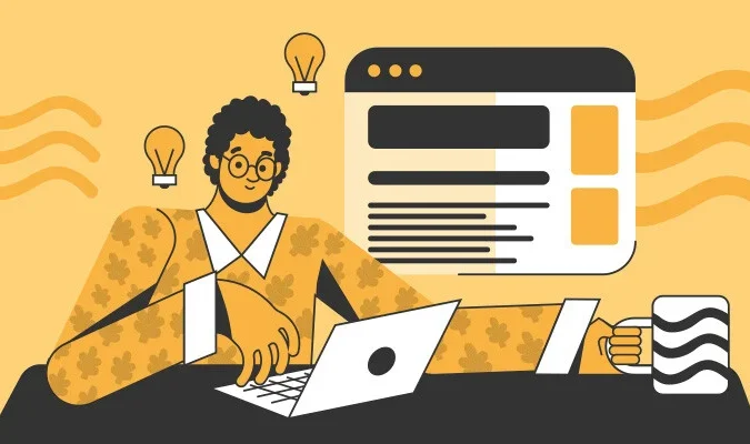 Ilustração de um homem escrevendo um blog post