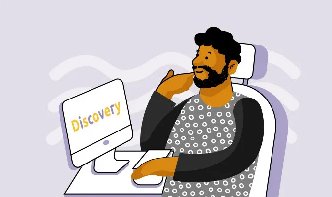 Ilustração de um homem acessando o Google Discovery