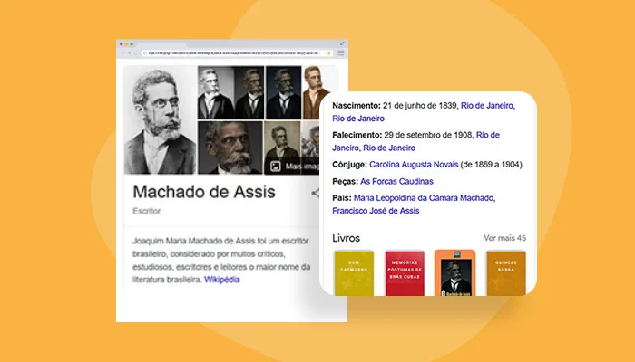 Print de tela: resultado de busca do Google para "machado de assis".