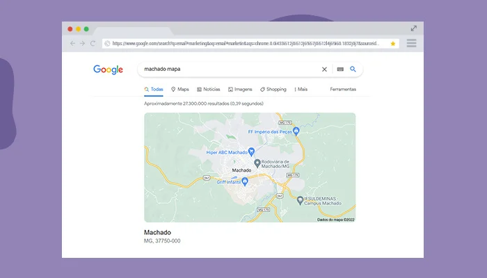 Print de tela: resultado de busca do Google para "machado mapa".