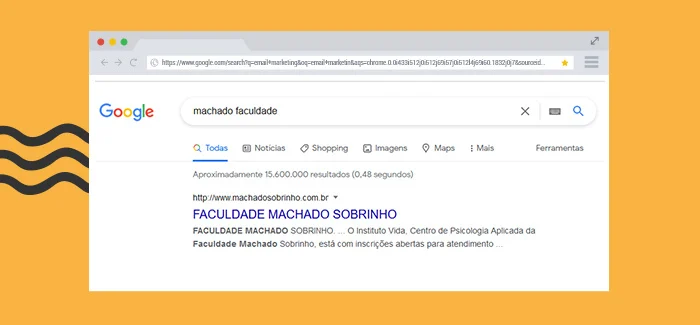 Print de tela: resultado de busca do Google para "machado faculdade".