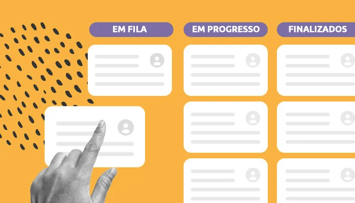 Ilustração: uma mão gerenciando tarefas em um software de gestão.
