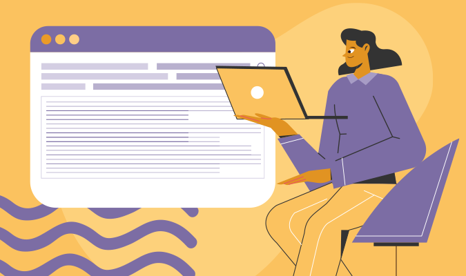 Ilustração de uma mulher pesquisando no Google