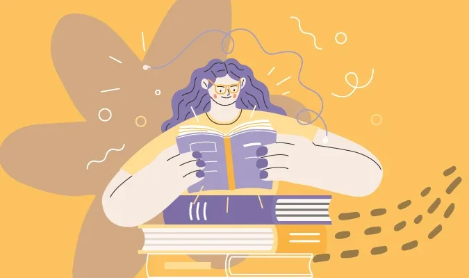 Ilustração de uma mulher lendo um livro