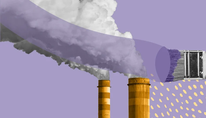 Imagem abstrata: um pincel passando sobre duas chaminés de usinas industriais.