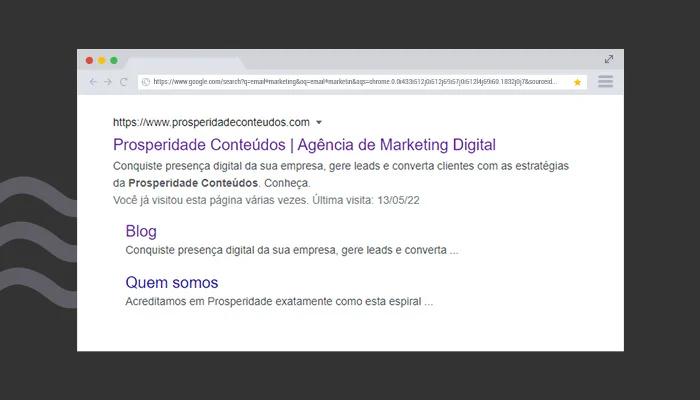 Resultado do Google para "Prosperidade Conteúdos" no dekstop.