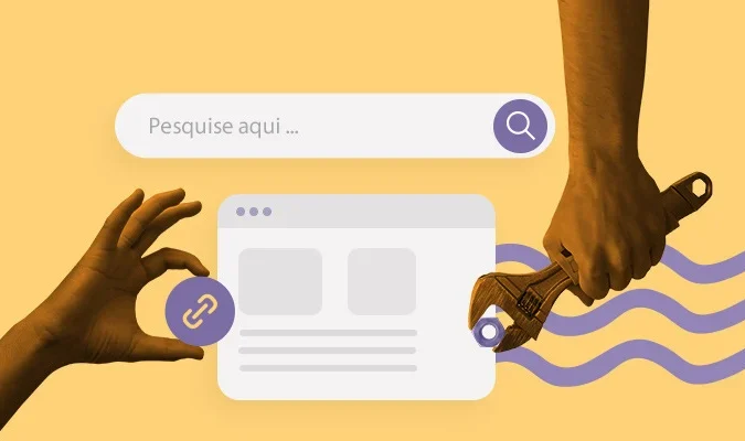 Ilustração de mãos fazendo ajustes em conteúdos