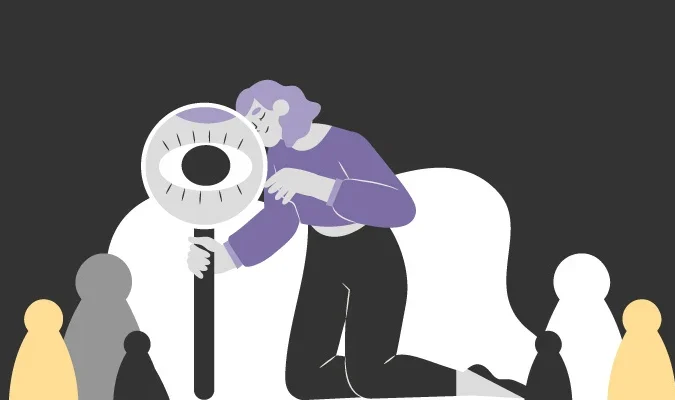 Ilustração de uma mulher fazendo pesquisa de mercado