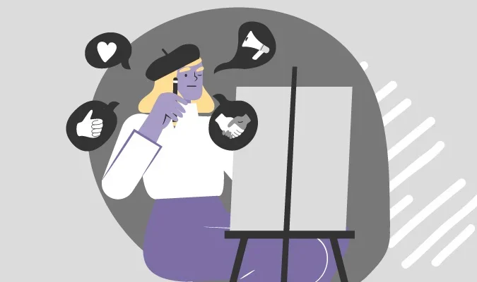 Ilustração de uma mulher pintando uma tela