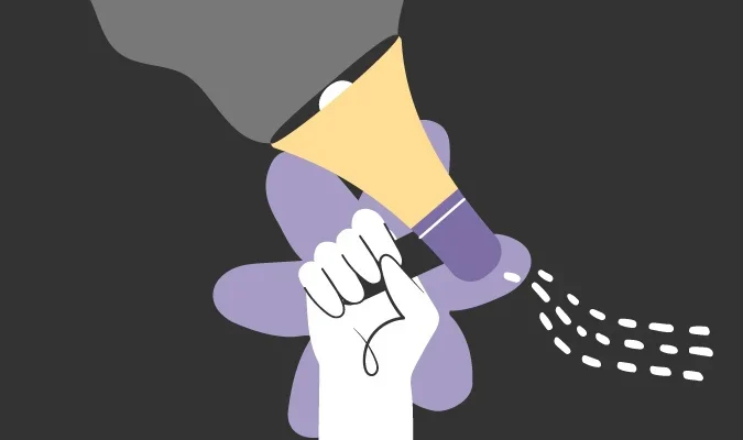 Ilustração de uma mão segurndo um megafone