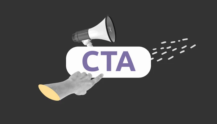 Uma mão clica em um botão que indica "CTA".