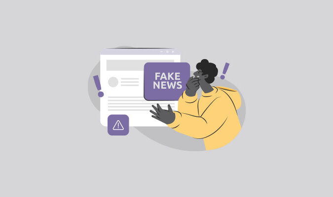 Ilustração de uma pessoa lendo uma fake news na tela de seu computador