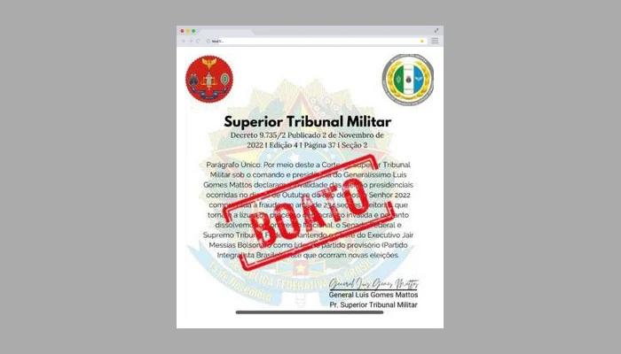 Print de página na web com uma fake news.