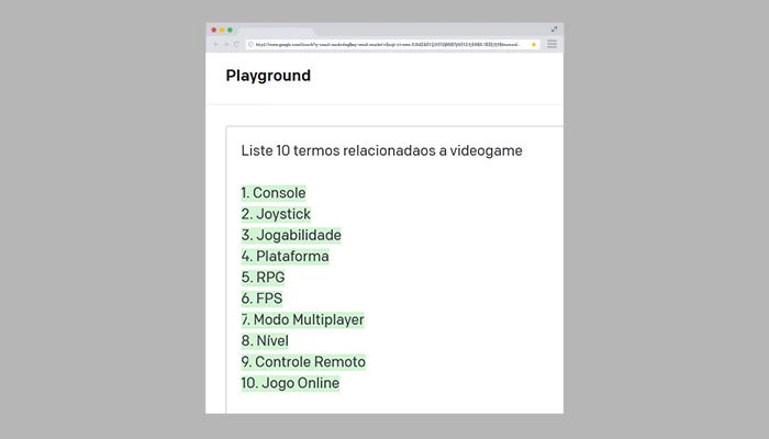 Output do GPT-3 para um prompt de palavras-chave.