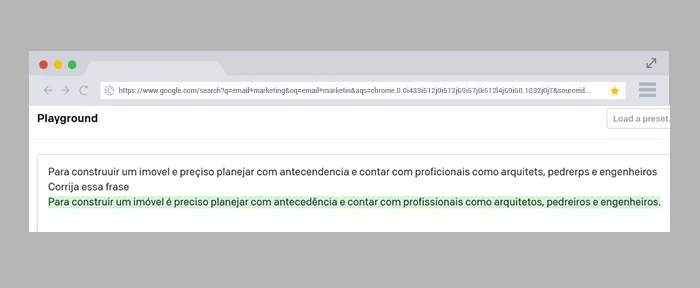 Output do GPT-3 para um prompt de revisão ortográfica.