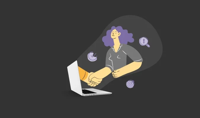 Ilustração de uma mulher usando seu laptop para pesquisar no Google