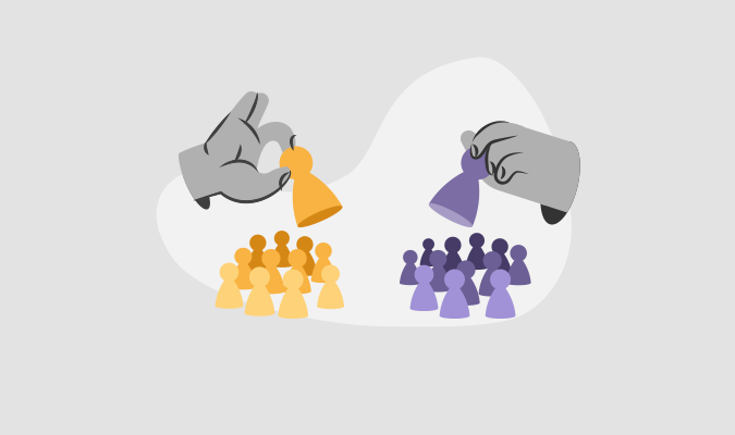 Ilustração de mãos manipulando pinos de jogos de tabuleiro