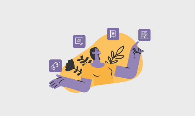 Ilustração de mulher escolhendo serviços de marketing de conteúdo