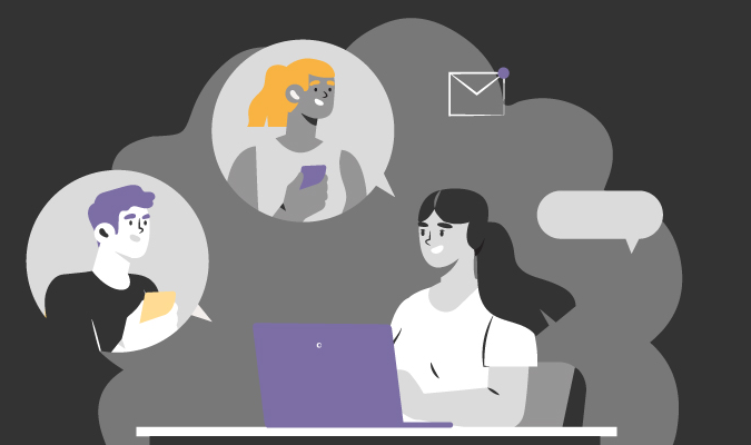 Ilustração de pessoas se comunicando pelo LinkedIn