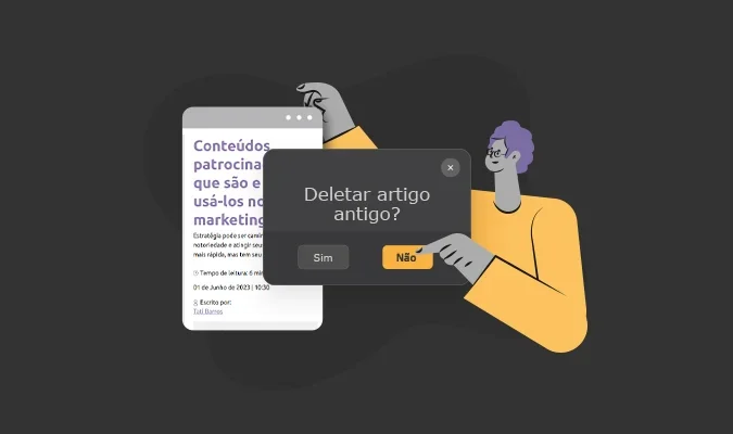 Ilustração de um homem deletando um conteúdo