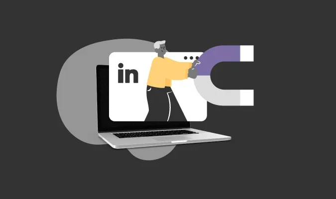 Ilustração de um homem saindo da tela de um PC atraindo pessoas com um ímã via LinkedIn