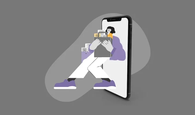 Ilustração de uma mulher saindo de dentro da tela de um celular