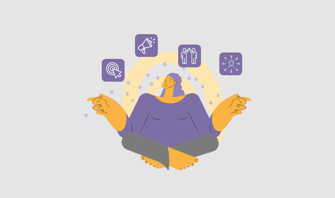 Ilustração de uma mulher para representar o marketing holístico