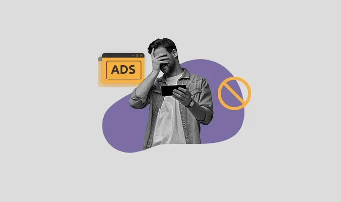 Ilustração de uma pessa cansada de receber anúncios, o que mostra a importância de empresas virarem brand publishers