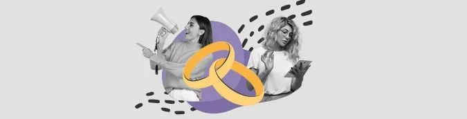 Ilustração de de duas mulheres e de uma alianção feita entre elas
