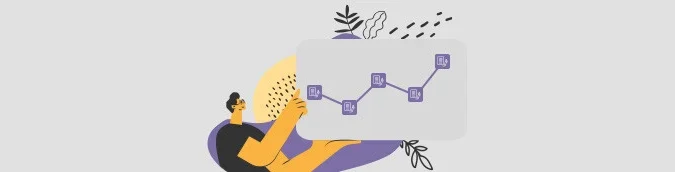 Ilustração de mãos segurando um esquema de conteúdos