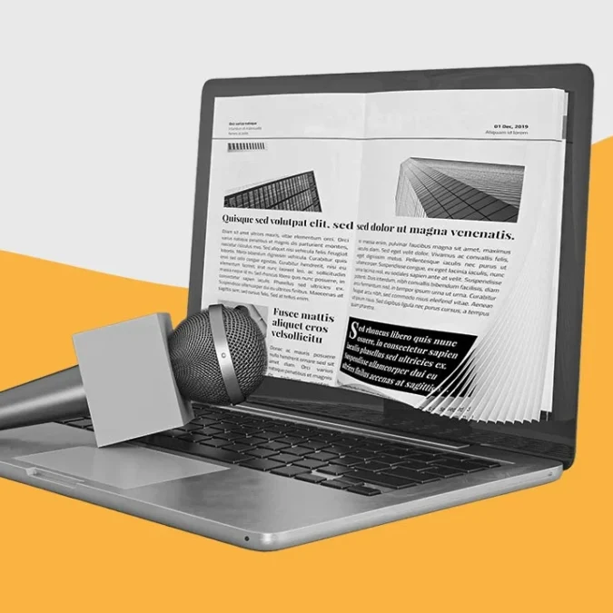 Ilustraço de uma publisher na tela de um laptop