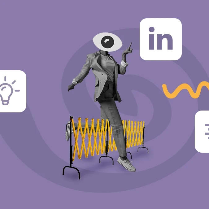 Fotomontagem de executivo produzindo conteúdo no LinkedIn