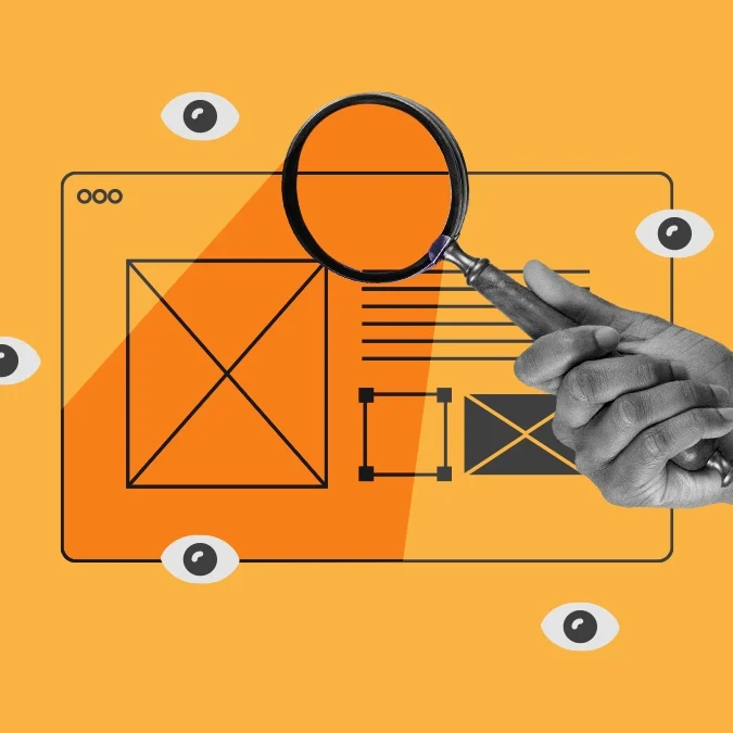 Fotomontagem de uma mão segurando uma lupa, para ilustrar este artigo sobre marketing de conteúdo e SEO na era da inteligência artificial