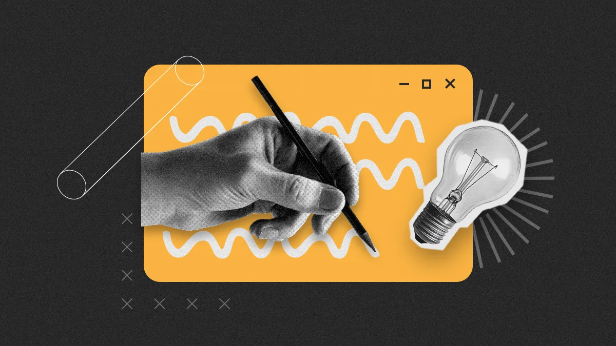 Fotomontagem de uma mão escrevendo a lápis ilustra artigo sobre Brand Journalism