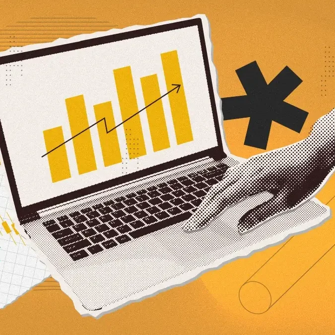 Ilustração de gráficos de performance na tela de um laptop